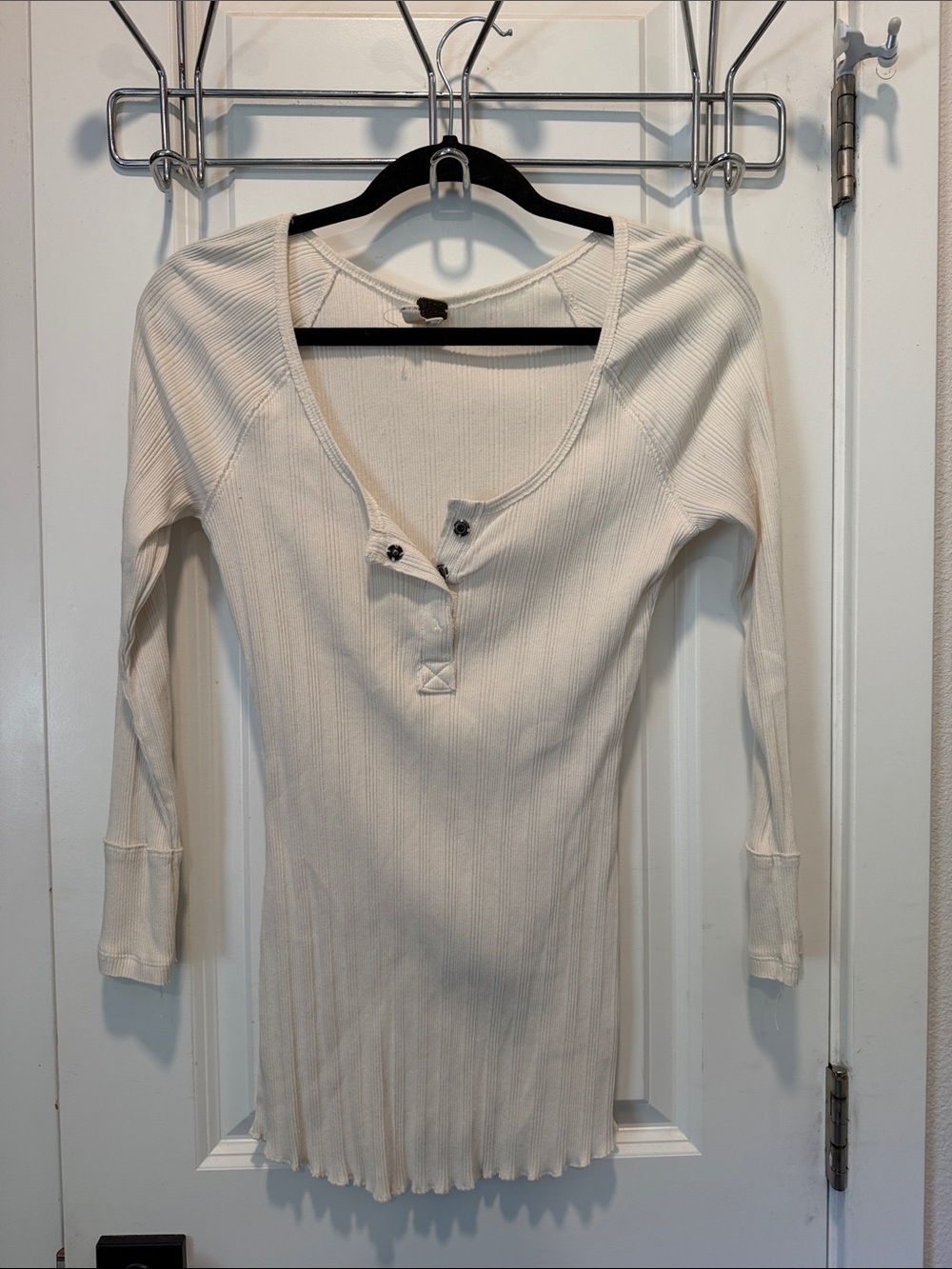 We The Free Cream Ribbed Henley Long-Sleeve Top